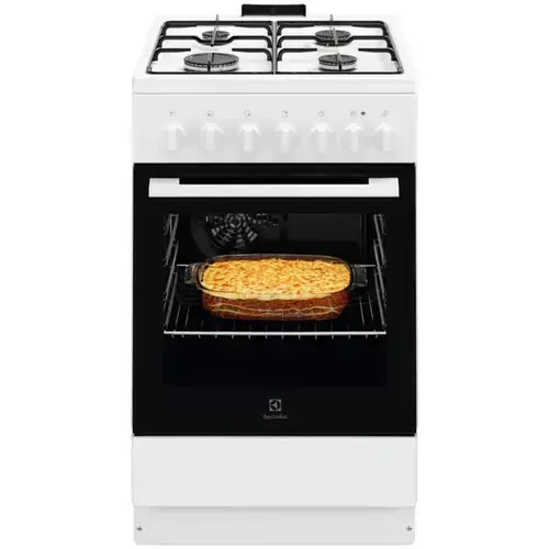 Aragaz Electrolux LKK520032W, Mixt, 4 arzatoare , Siguranta plita, Aprindere integrata, Cuptor electric, SteamBake, AirFry, Timer, Grill electric, Clasa A, 50 cm (Alb)
