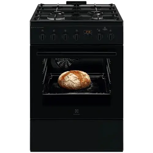 Aragaz Electrolux LKK660220K, Mixt, 4 arzatoare , Siguranta plita, Aprindere integrata, Cuptor electric, Plus Steam, AirFry, Timer, Grill electric, Clasa A, 60 cm (Negru)