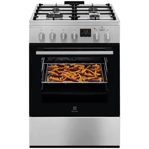 Aragaz Electrolux LKK660220X, Mixt, 4 arzatoare , Siguranta plita, Aprindere integrata, Cuptor electric, Plus Steam, AirFry, Timer, Grill electric, Clasa A, 60 cm (Inox antiamprenta)