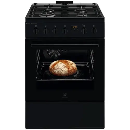 Aragaz Electrolux LKK664220K, Mixt, 4 arzatoare, SteamBake-gatire cu abur, AirFry, Autocuratare Catalitica, Timer mecanic, Aprindere integrata plita si cuptor, Grill Electric, Iluminare cuptor, 60 cm (Negru)