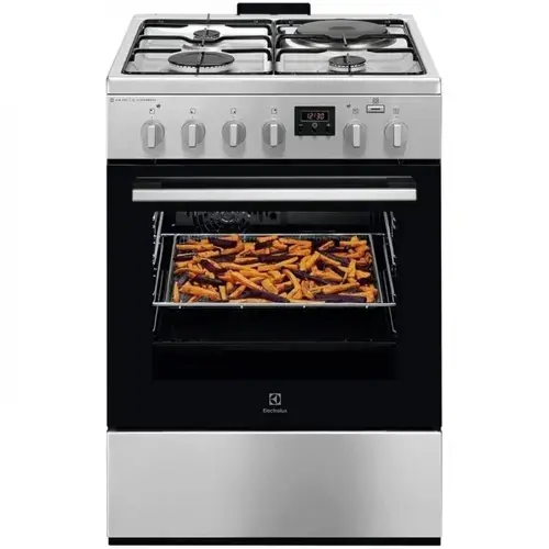 Aragaz Electrolux LKM660222X, Mixt, 3 arzatoare gaz + 1 arzator electric, Cuptor electric, SteamBake, AirFry, Timer, Grill electric, Clasa A, 60 cm (Inox antiamprenta)