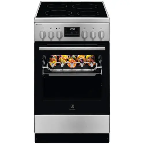 Aragaz Electrolux LKR540267X, Electric, Vitroceramica, 4 zone de gatit, Raft BBQ, Timer electronic, Grill, Iluminare cuptor, Clasa A, 50 cm (Inox antiamprenta)