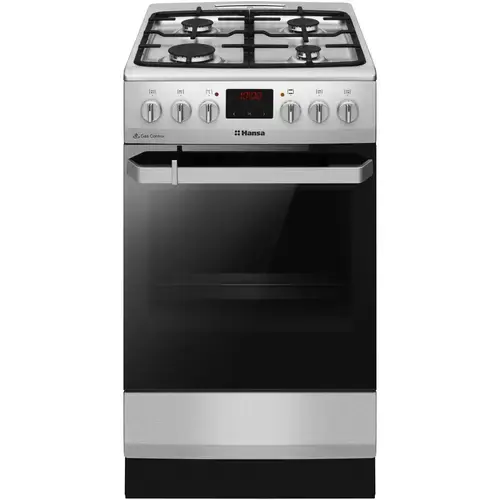 Aragaz Hansa FCMX5825092, Mixt, 4 arzatoare, Aprindere electrica, Dispozitiv siguranta, 65 l, Grill, Timer, Clasa A, 50 cm (Inox)