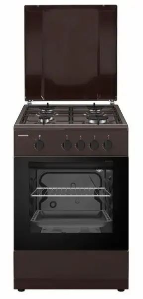 Aragaz Heinner HFSC-SME50BRW, 4 arzatoare, Gaz, 50cm, Dispozitiv de siguranta plita si cuptor (Maro)