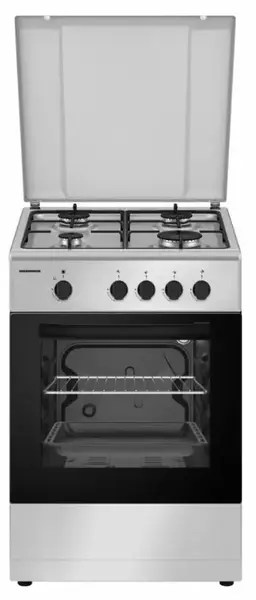 Aragaz Heinner HFSC-SME50SL, 4 arzatoare, Gaz, 50cm, Dispozitiv de siguranta plita si cuptor (Argintiu)