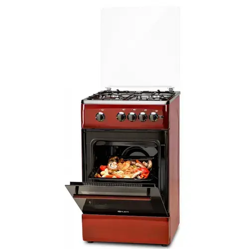 Aragaz LDK 5060 GRAI Bordo RMV NG, 4 Arzatoare, Siguranta, Grill, Rotisor, Aprindere, Iluminare, Capac sticla, 50 x 60 cm (Bordo)