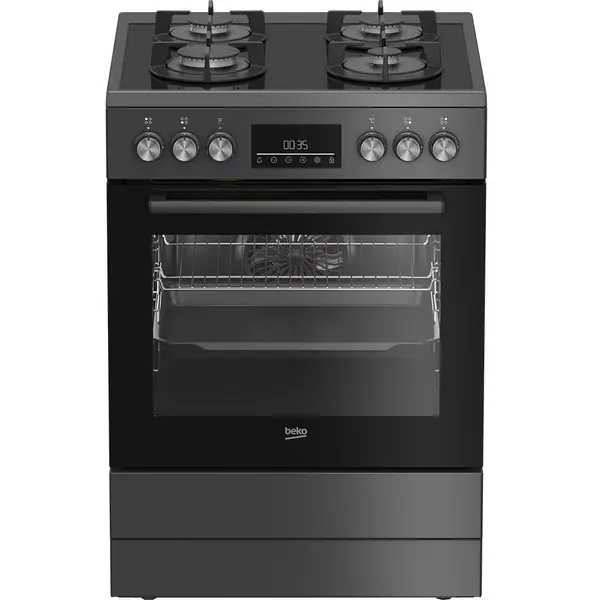 Aragaz mixt Beko FBM62330GADSN, 4 arzatoare, Timer, 8 functii, Iluminare cuptor, Clasa A, Antracit