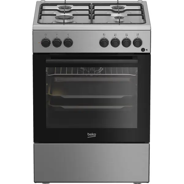 Aragaz mixt Beko FBSE62120XD, 4 arzatoare, 66 l, 8 functii, Iluminare cuptor, Aprindere electrica, Gatire asistata cu ventilatie, Argintiu, Clasa A