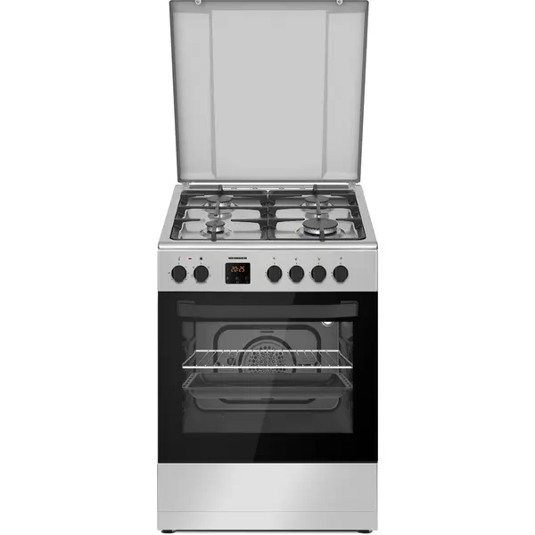 Aragaz mixt Heinner HFSC-S66FDC-IX, 4 arzatoare, Timer digital, 6 functii, Clasa A, Culoare Inox