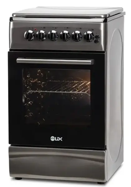 Aragaz mixt LDK 5060 ECAI SHINY GREY RMV NG, 4 Arzatoare, Aprindere electrica, Cuptor electric, 51 L, 60 cm (Gri)