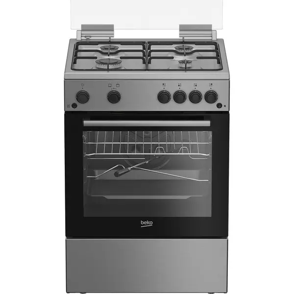 Aragaz pe gaz Beko FBGT62110DXO, 4 arzatoare, Siguranta flacara, Rotisor, Grill, High-Efficiency Gas Burner, Timer, Inox, Clasa A