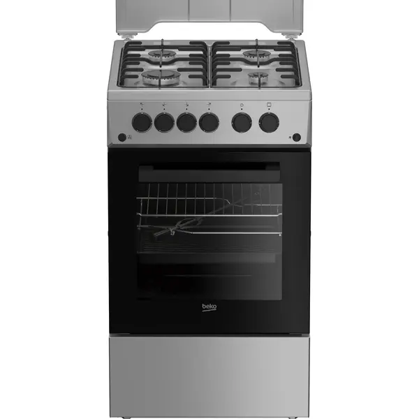 Aragaz pe gaz Beko FSGT52110DXON, 4 arzatoare, Timer, Rotisor, Iluminare cuptor, Gratar fonta, Culoare Inox, Clasa A