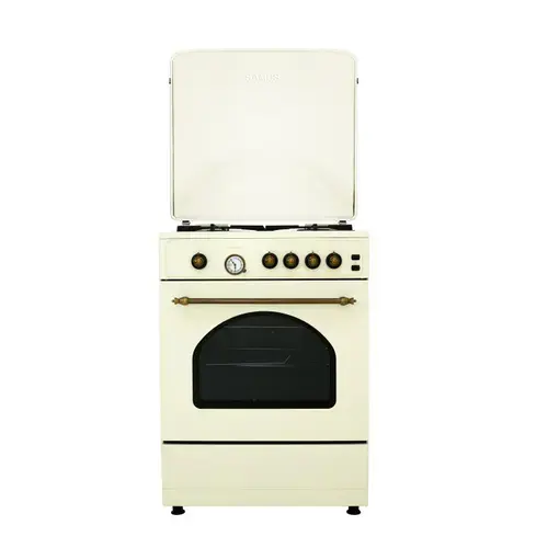 Aragaz rustic Samus SR660G4C1, Gaz, 4 arzatoare, 55 l, Gratare fonta, Siguranta plita, Aprindere electrica plita (Bej)