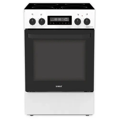Aragaz Samus SM569VDE, Electric, 59 l, Timer, 4 zone de gatit vitroceramice, Touch control, 9000 W (Alb)