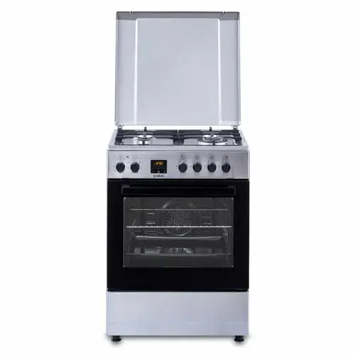 Aragaz SAMUS SM663AENS1 INOX, Gaz+Electric, 4 arzatoare, Wok, Cuptor electric cu 7 functii, Clasa A, Ventilator, Grill, Lumina interioara, Timer (Inox)