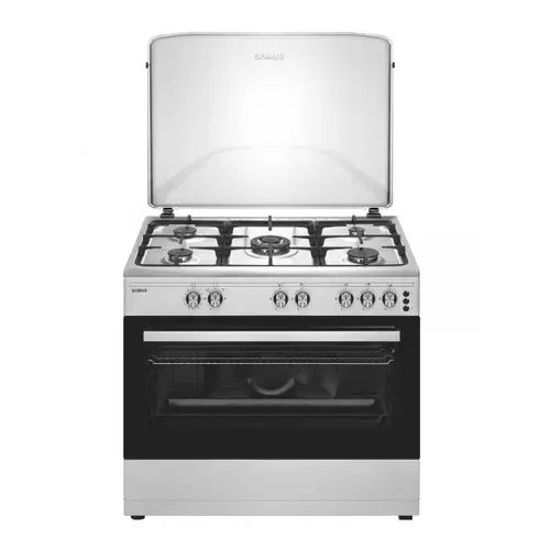 Aragaz Samus SM950AGRXS1, Gaz, 5 arzatoare din care 1 WOK, 92 l, Grill, Rotisor (Inox/Argintiu)