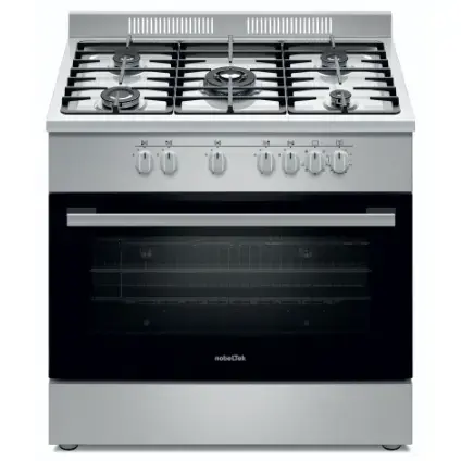 Aragaz semi-profesional Nobeltek, 60x90cm, plta gaz cu 5 ochiuri(arzator mare triplu), cuptor electric (110l), aprindere electrica, grill, iluminare cuptor, rotisor, echipat cu diuze GN, diuze GPL de schimb, gratare fonta (Inox)