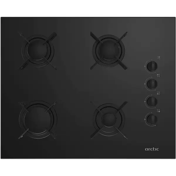 Arctic Plita incorporabila Arctic ARNGN64127SB, Gaz, 4 arzatoare, Aprindere electrica, Safety Plus, 65 cm, Sticla Neagra