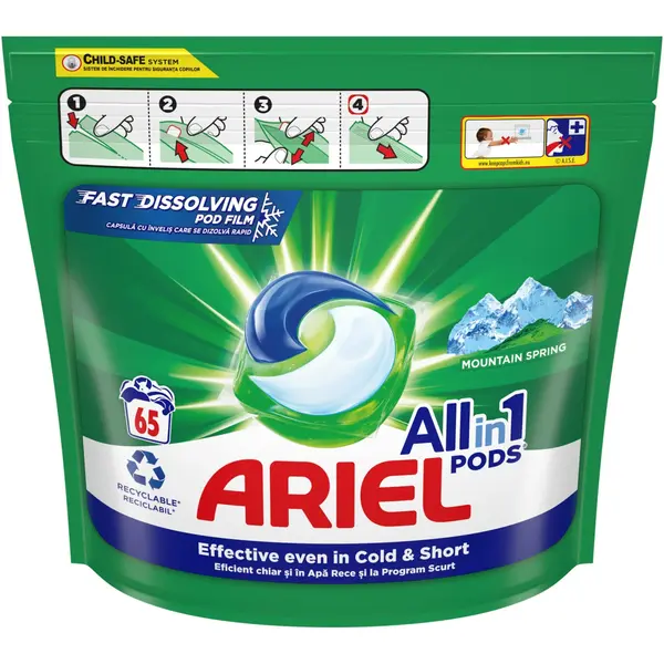 Ariel Detergent Capsule All in 1 PODS, 65 buc, Mountain Spring