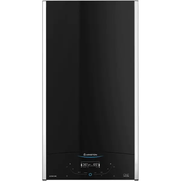 Ariston Centrala termica murala in condensatie, Tiraj fortat, 35 kw, Schimbator de caldura XtraTech, ecran LCD, Conectivitate SMART, Functie Auto, Panou comanda tactil, Wi Fi gateway inclus, panou frontal sticla Neagra