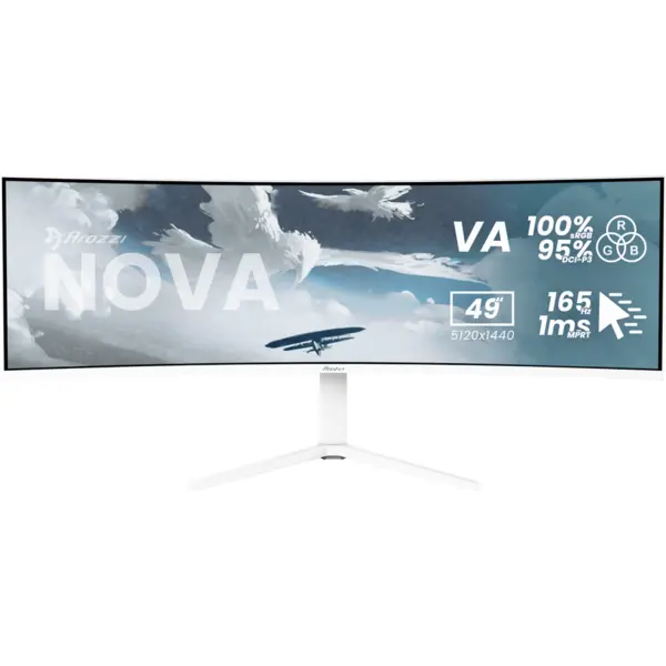 AROZZI Monitor Gaming VA LED Arozzi 49 AZ-NO-49TUW165-FST, DQHD (5120 x 1440), HDMI, DisplayPort, Ecran curbat, 165 Hz, 4 ms, Alb