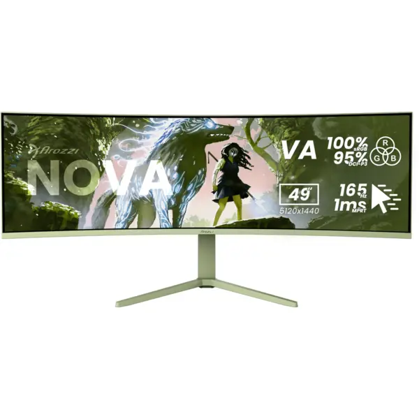 AROZZI Monitor Gaming VA LED Arozzi 49 AZ-NO-49TUW165-FST, DQHD (5120 x 1440), HDMI, DisplayPort, Ecran curbat, 165 Hz, 4 ms, Verde