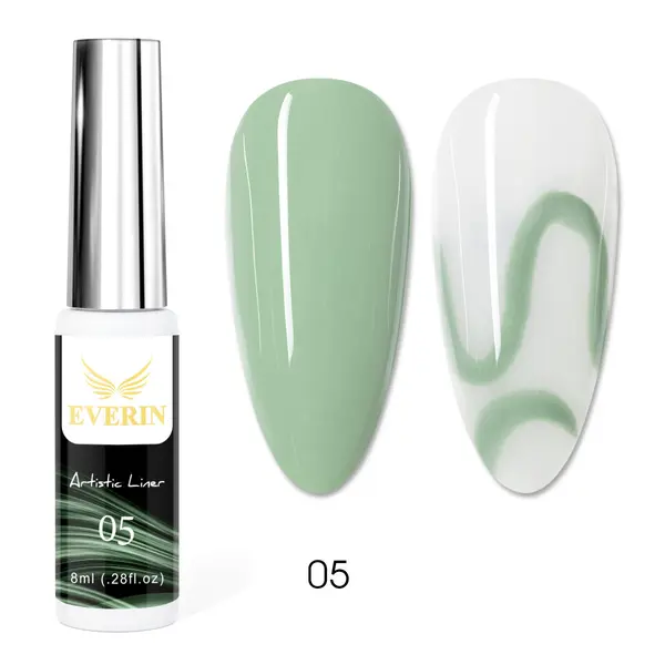 Artistic Liner Gel EVERIN 8ml – 05 | Gel liner verde salvie pentru nail art și contururi precise