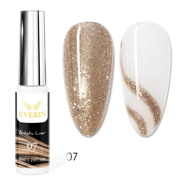 Artistic Liner Gel EVERIN 8ml – 07 | Gel liner auriu cu sclipici pentru designuri nail art strălucitoare