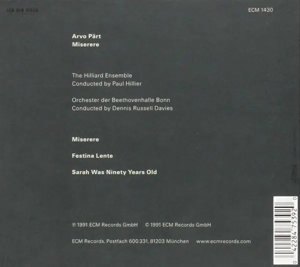 Arvo Part: Miserere | The Hilliard Ensemble, Orchester Der Beethovenhalle Bonn