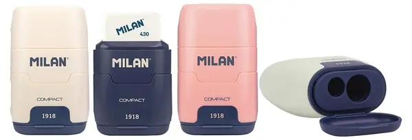 Ascuțitoare dublă cu radieră Milan 1918 – Compact, asortiment