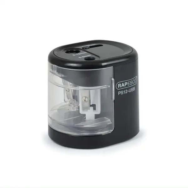 Ascuțitoare electrică Rapesco PS12 neagra dublă pentru creioane 6–12 mm Ascuțitoare electrică Rapesco PS12 neagra dublă pentru creioane 6–12 mm