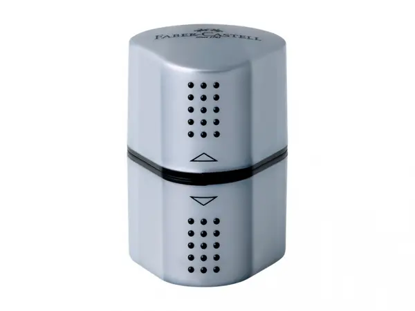 Ascutitoare tripla Faber-Castell Grip 2001 gri, cu container