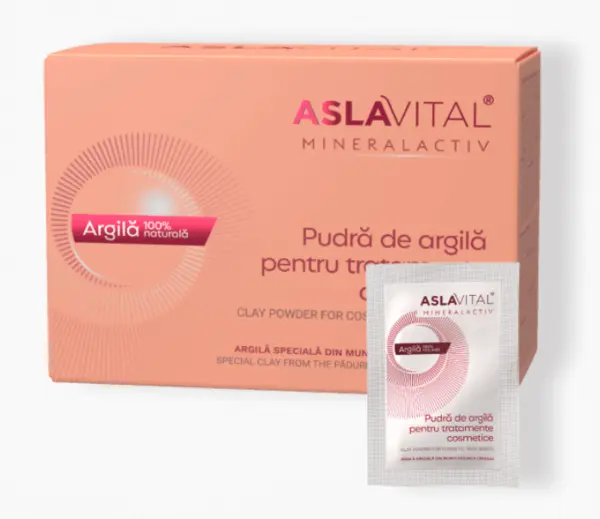 Aslavital Mineralactiv Pudra de argila pentru tratamente cosmetice 10 plicuri