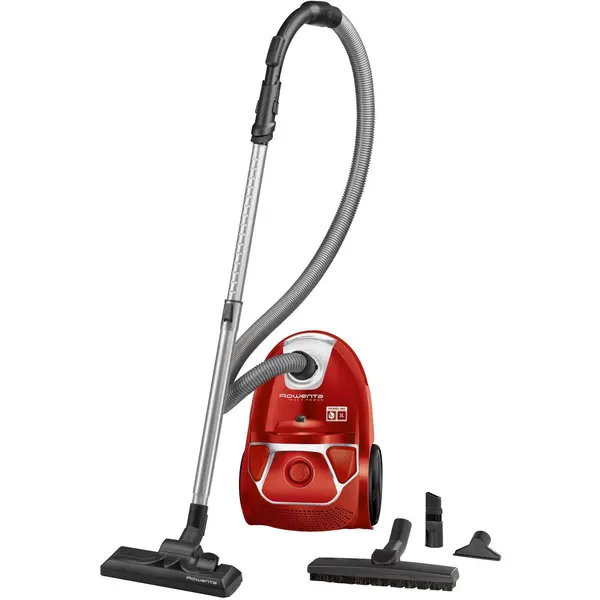 Aspirator cu sac Rowenta Compact Power Parquet RO3953EA, 3 L, 900 W, sac Hygiene+, clasa A, tub telescopic din metal, 75dB, rosu