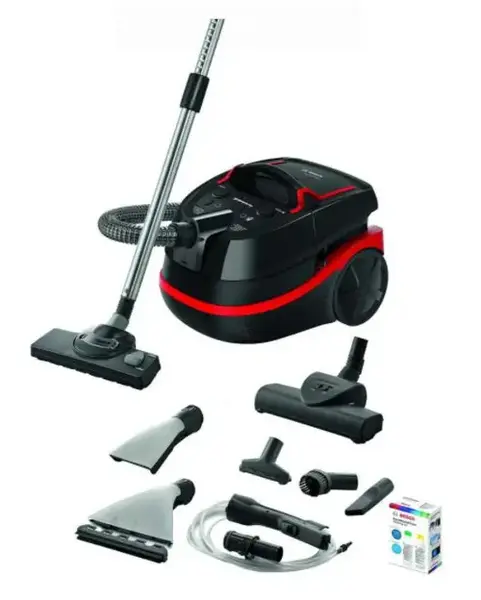 Aspirator cu spalare Bosch BWD421POW, 2100 W, 2.5 L, Filtru Hepa (Negru/Rosu)