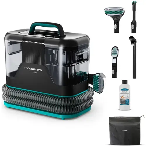 Aspirator cu spalare Rowenta Clean IT IN5020F0, 750W, putere aspirare 13.5kpa, rezervor apa & detergent 2.3L, rezervor apa murdara 1.5L, perii 8/15 cm, accesoriu spatii inguste & incaltaminte, auto clean, detergent 250ml inclus, husa (Negru)