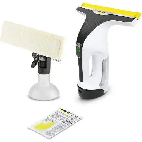 Aspirator de geamuri Karcher, 1.633-741.0, WV 6, Li-Ion, rezervor 0.15 L, sticla pulverizare cu laveta din microfibra, incarcator rapid, Alb/Negru