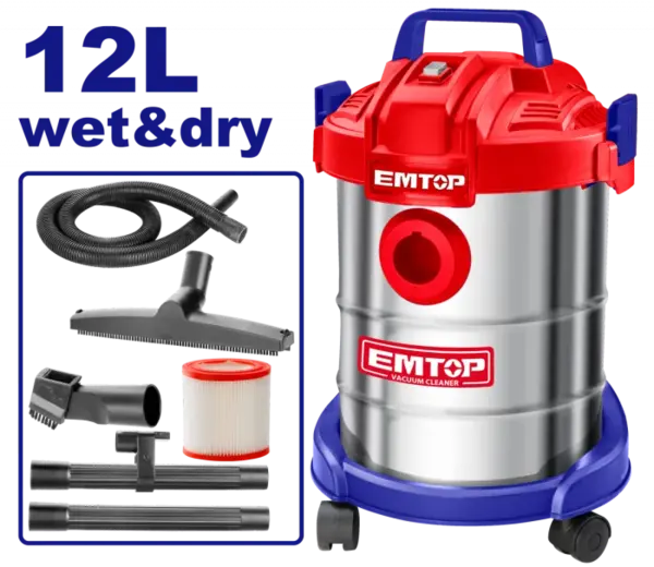 Aspirator electric 12L, curatare umeda si uscata, filtru HEPA - EVCR0801, EMTOP