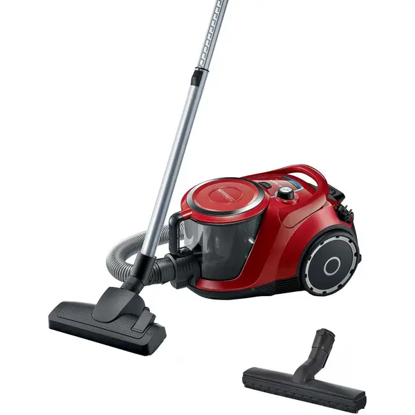 Aspirator fara sac Bosch ProSilence BGC41Q69, 600 W, 2.4 L, 25.1 kWh/an, Tub telescopic metalic, Filtru Hepa lavabil, Sistem EasyClean, Tehnologie AirCycle, Rosu