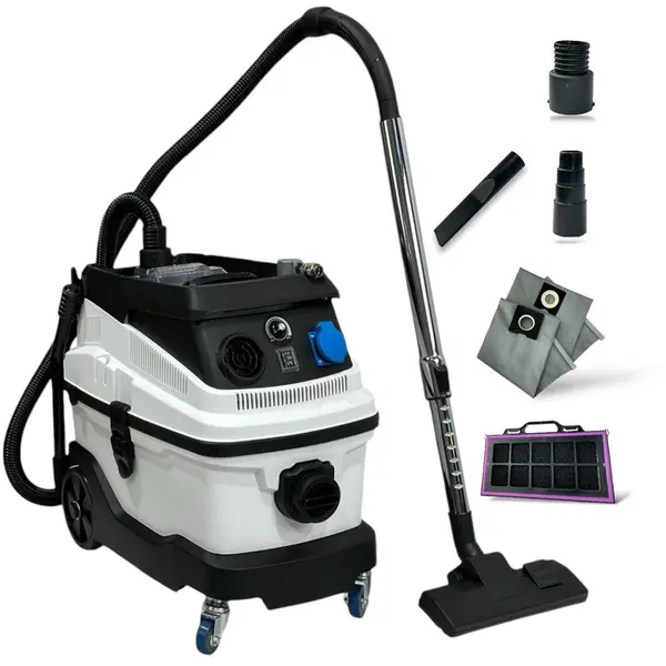 Aspirator industrial puternic si compact Blirowin JN501, cu un rezervor de 30 L, conceput pentru aspirare umeda si uscata clasa M, puterea motorului 1600 W, cu filtru HEPA F9