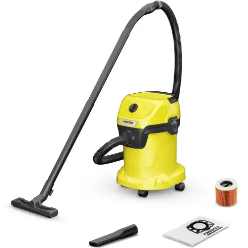 Aspirator multifunctional Karcher WD 3 V-17/4/20, Aspirare umeda si uscata, 17 l, Furtun 2 m, 1000 W, Sac filtru din hartie, Functie de suflare (Galben/Negru)