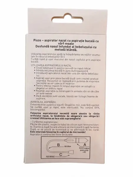 Aspirator nazal manual Pisze cu aspiratie bucala pentru bebelusi si copii, 3 x filtre din burete