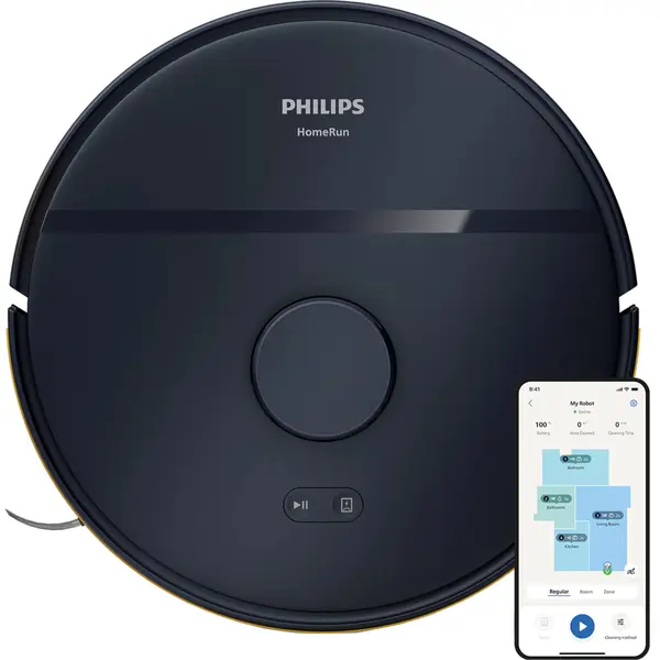 Aspirator robot Philips Seria 2000 XU2000/15, Aspirare uscata si cu mop, 0.38l, 6000 Pa, Autonomie 120 minute, Navigatie LDS, Negru