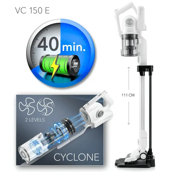 Aspirator vertical cu acumulator TROTEC VC150E, Filtru HEPA, Timp functionare 40 minute
