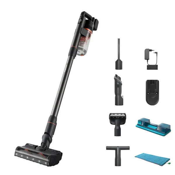 Aspirator vertical fara fir Philips Aqua Seria 700 XC7055/01, 0.6 L, Autonomie 80 minute, Rosu coral, 25.2 V