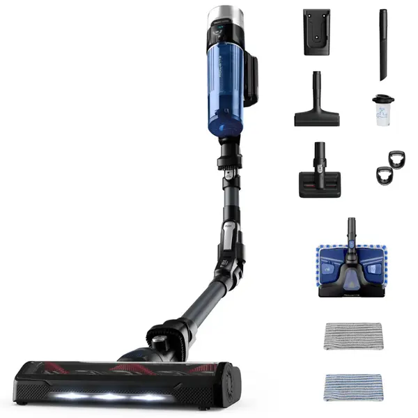 Aspirator vertical fara fir Rowenta X-Force Flex 9.60 Aqua RH20C7WO cu functie de mop, 250W, 18.5V, autonomie 45 min, filtrare 99.9%, recipient praf
