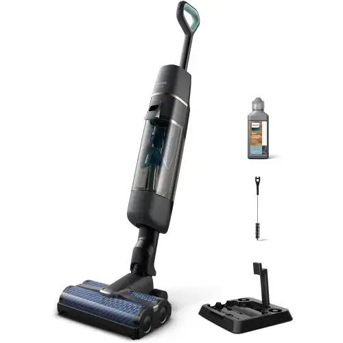 Aspirator vertical fara fir, umed si uscat Philips seria 7000,XW7110/01, Tehnologie AquaSpin, Perii rotative de mare viteza cu auto-curatare, Sistem Aqua Diffusione, 3 moduri de curatare, Design flexibil, Statie post-curatare si de depozitare, Negru
