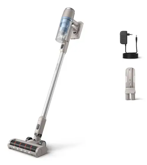 Aspirator vertical Philips XC2011/01, Autonomie 40 minute, Lumina LED, PowerCyclone 7, 660 l/min (Albastru/Gri)
