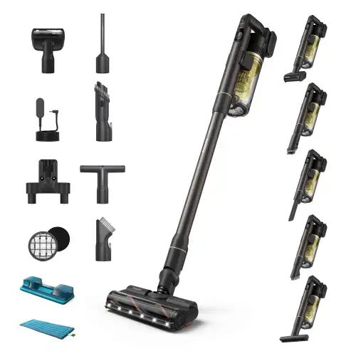 Aspirator vertical Philips XC7167/01 Seria 7000, Autonomie pana la 80 min, Recipient 0.6 l, Perie moale cu LED, accesoriu spatii inguste cu LED, accesoriu pentru tapiterie cu LED, filtru suplimentar, cap de aspirare PetPro (Negru/Galben)