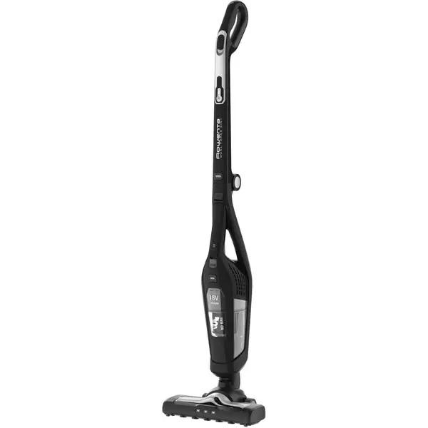 Aspirator vertical Rowenta 2 in 1 Dual Force RH6735WH, recipient 0.6L, autonomie max 45 min, tehnologie ciclonica, reincarcare 5 ore, iluminare led, pliabil, filtru spuma, negru